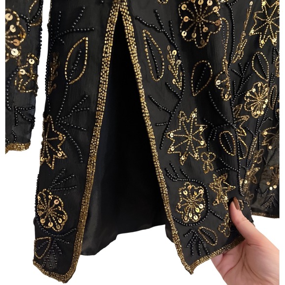VTG Papell Boutique Evening Beaded Sequin Silk Party Cocktail Top Tunic  Holiday - Picture 4 of 10